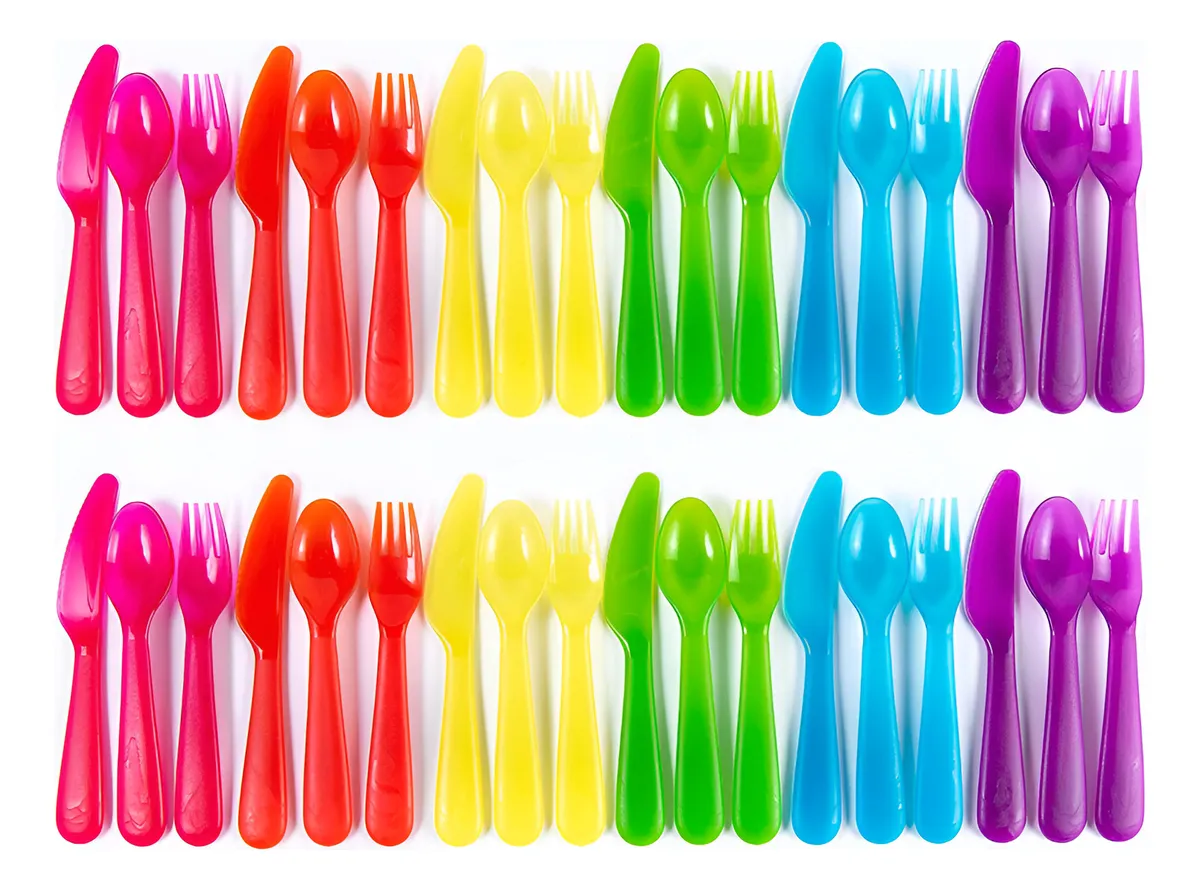Cubertería de 36 Piezas en Colores Arcoíris: Rosa, Naranja, Amarillo, Verde y Azul para tu Mesa | Vajilla Completa y Duradera