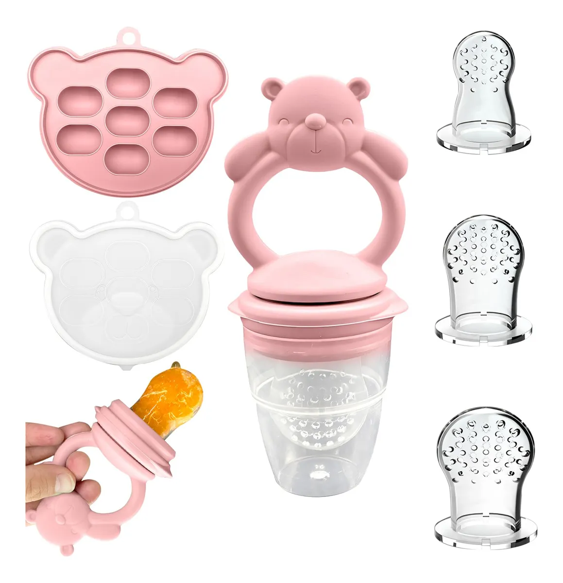 Bandeja Congeladora de Alimentos para Bebés Diseño Oso Rosa | Silicona Flexible | Porciones Individuales Seguras | Fácil Liberación | Perfecta para Purés y Comidas Caseras