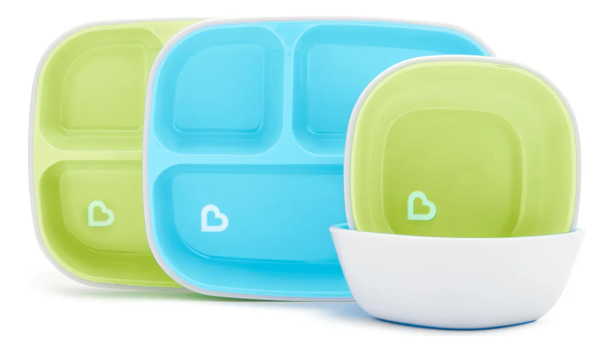 Juego de Comedor Infantil 4 Piezas Azul Verde | Diseño Moderno Tela | Ideal para Niños Pequeños