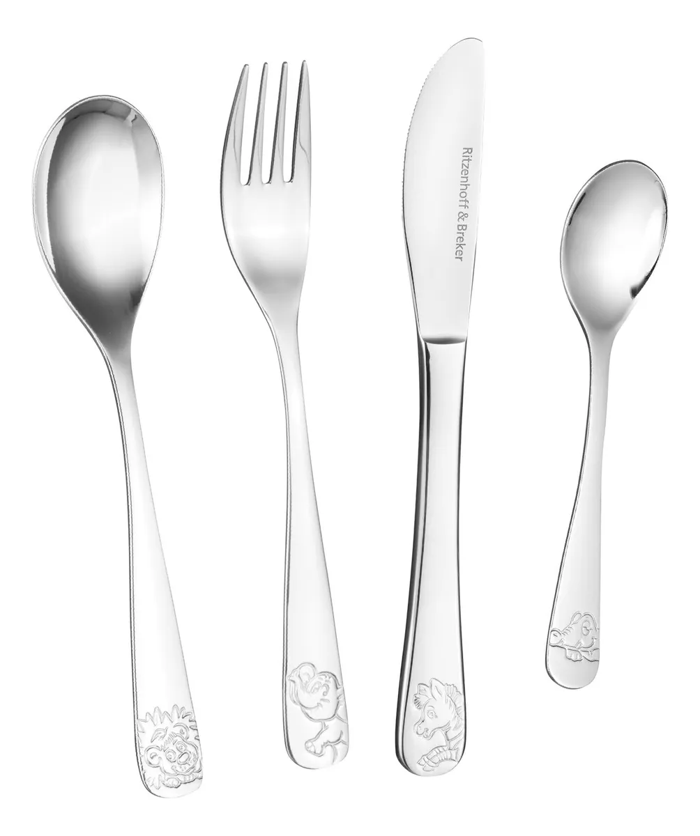 Cubertería Infantil Happy Zoo 4 Piezas Set Completo para Niños Colores Divertidos Ideal Regalo