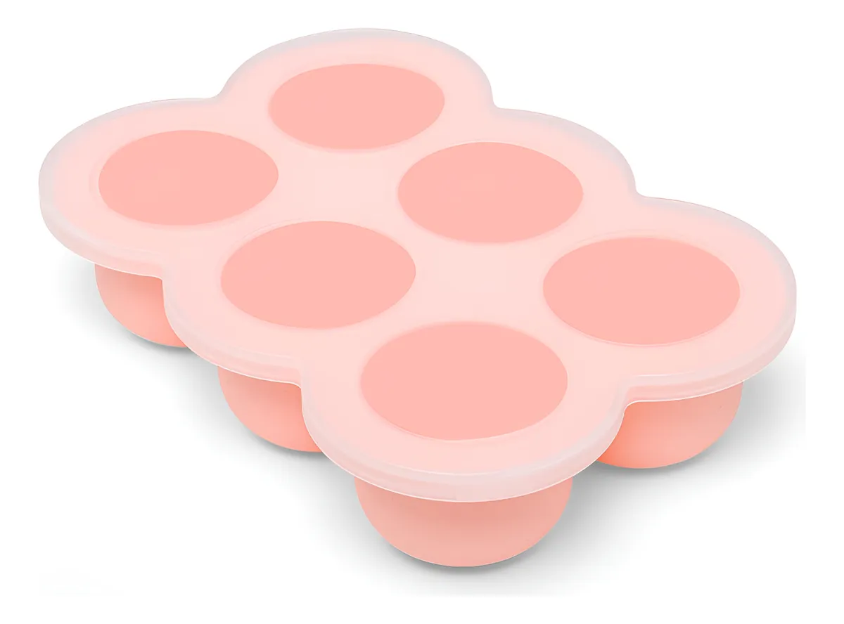 Bandeja de Silicona para Congelador de Bebé con Tapa - 6 Moldes Reutilizables para Comida Casera - Rosa | BPA Free