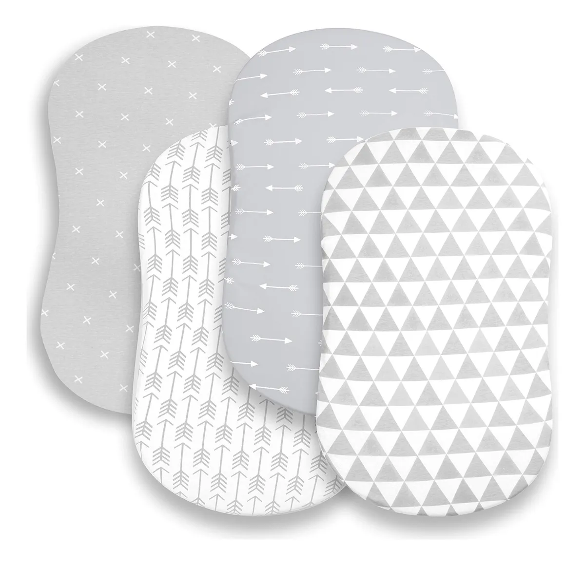 4 Sábanas Ajustables para Moisés de Alta Calidad en Gris Suave | Transpirables y Duraderas para Cuna de Bebé | Paquete Económico de Lujo