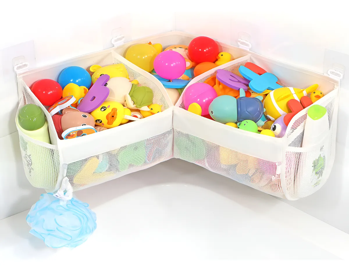 Almacenamiento de Juguetes de Baño con 3 Compartimentos | Organizador Práctico y Divertido para Niños | Diseño Reaccionario Moderno