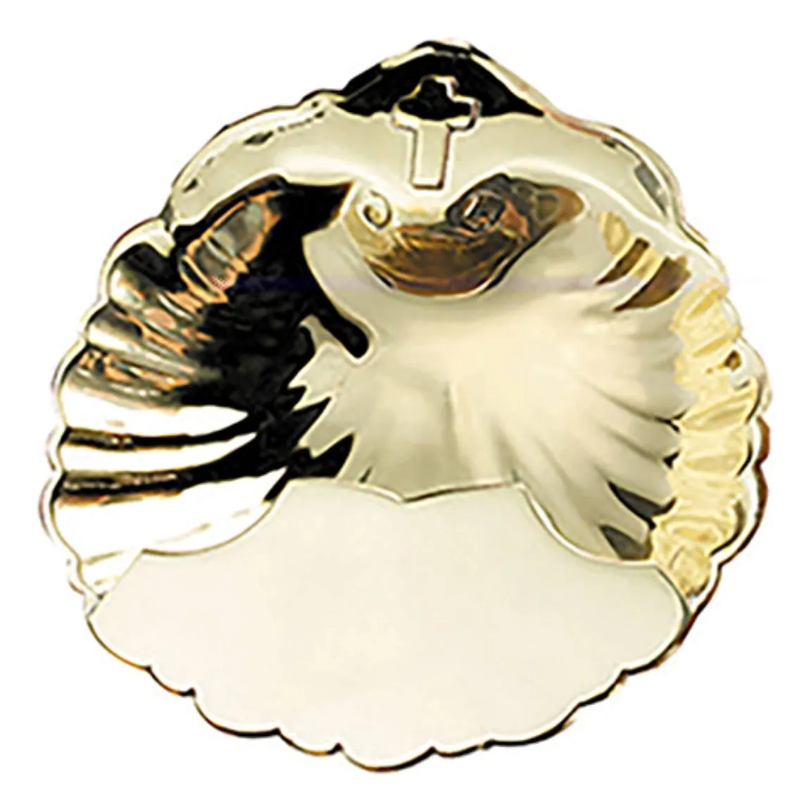 Concha de Bautismo de Latón con Cruz Latina y Vertedor para Ceremonias Religiosas | Diseño Clásico y Duradero | Ideal para Iglesias y Hogares | Elegante Acabado Metálico