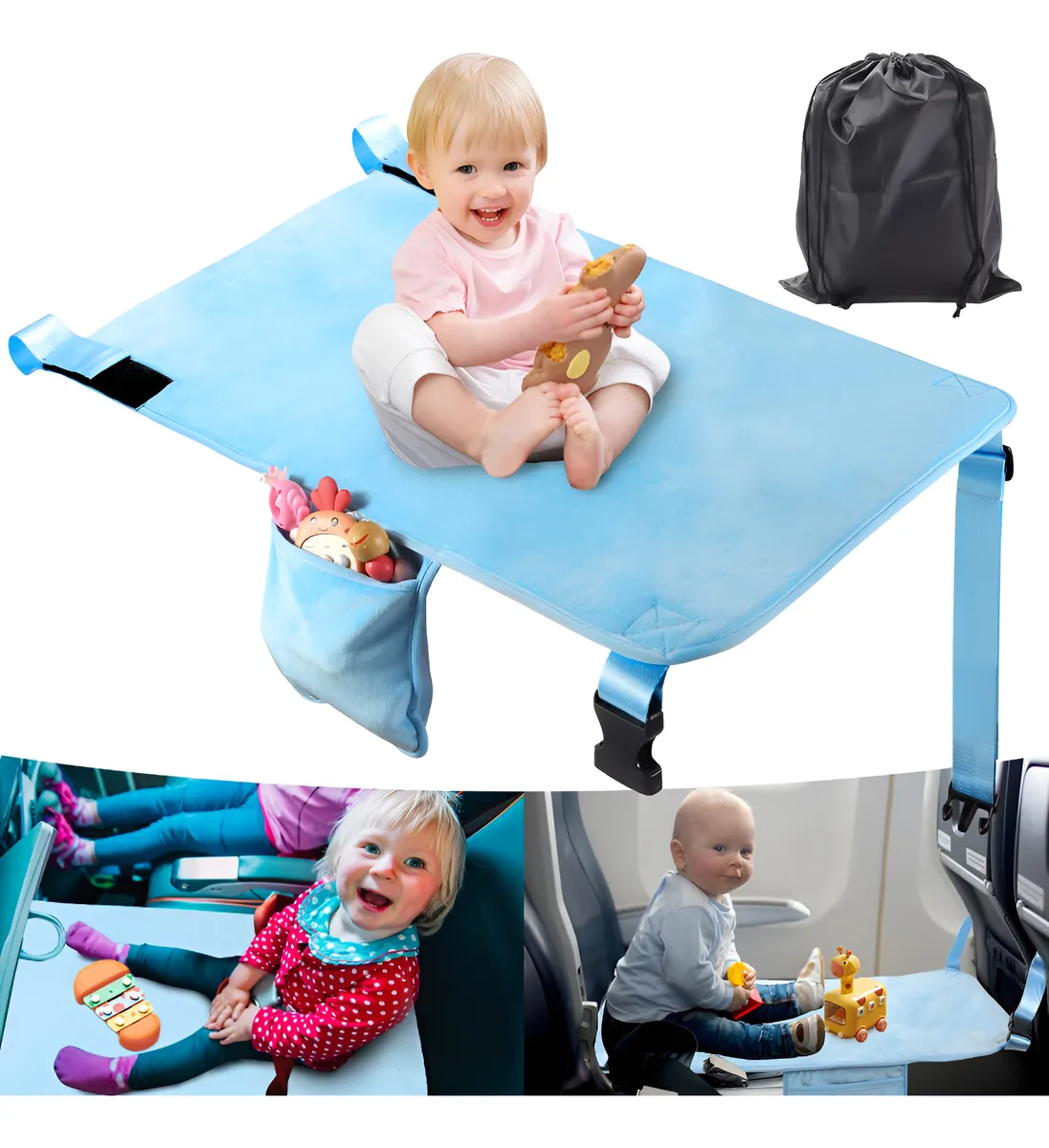 Cama Portátil de Avión para Niños: Viajes Cómodos y Descanso Seguro | Ideal para Vuelos y Automóviles | Compacta y Ligera | Color Versátil