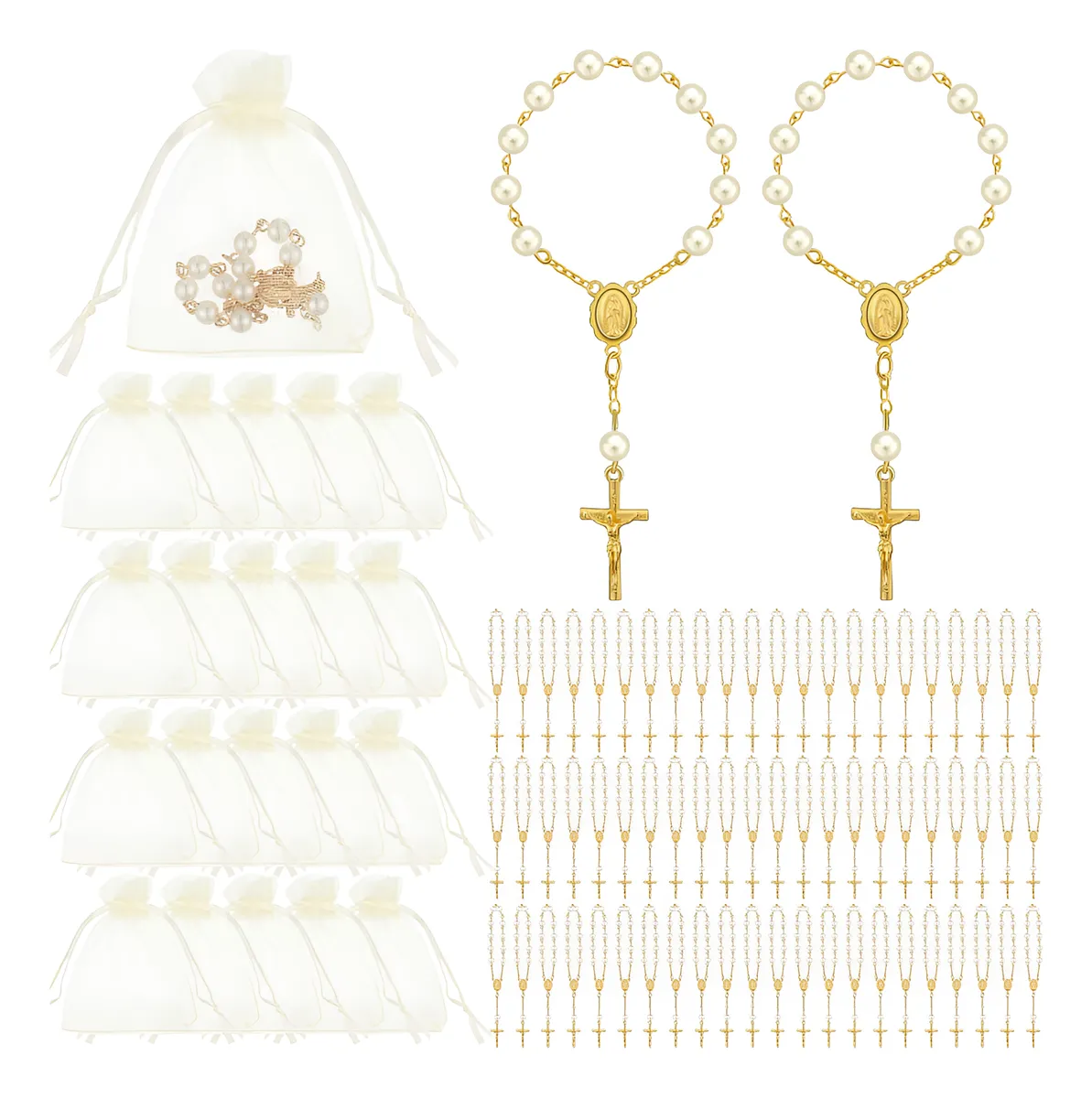Rosarios De Bautismo 60 Piezas | Cuentas Acrílicas Elegantes para Eventos Religiosos y Regalos Especiales