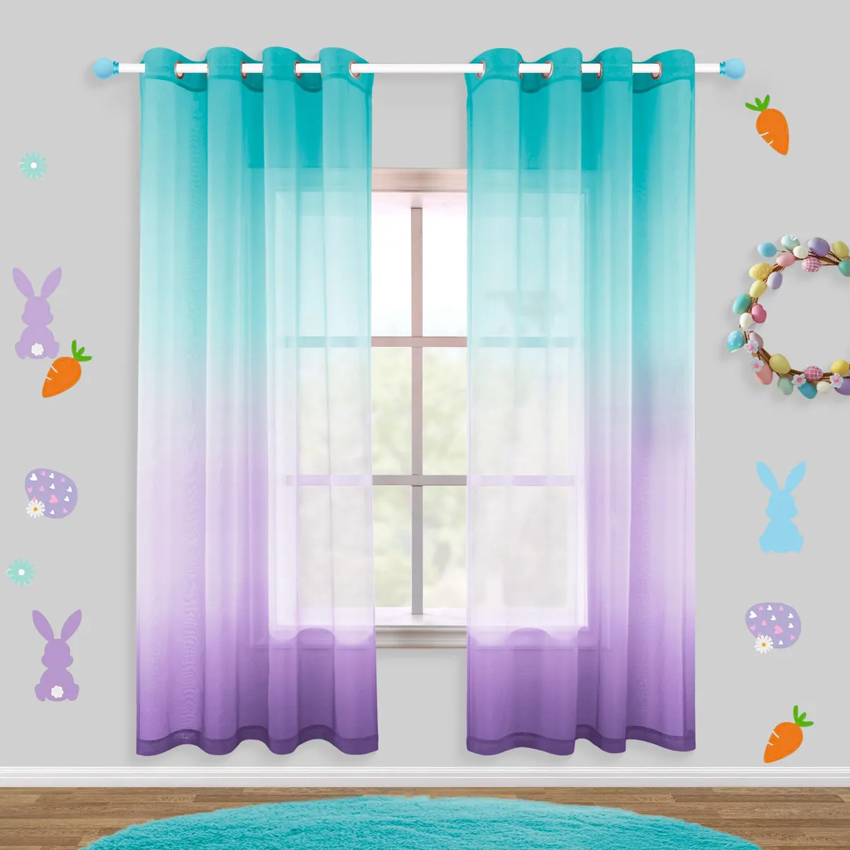 Cortinas Morado Lavanda Y Verde Azulado para Recámara de Niñas - Decoración Moderna y Funcional - Filtro de Luz y Privacidad