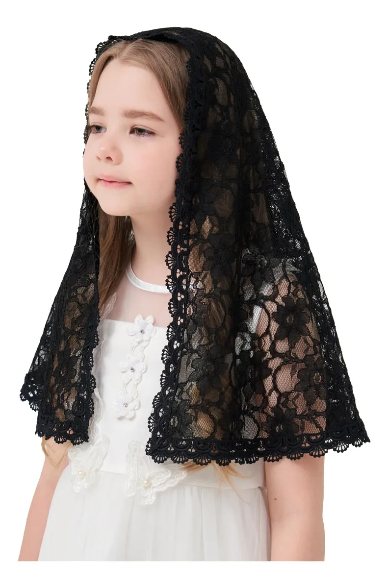 Velo Católico Elegante para Niñas con Diseño en 'D' y Delicadas Flores | Accesorio Perfecto para Celebraciones Religiosas