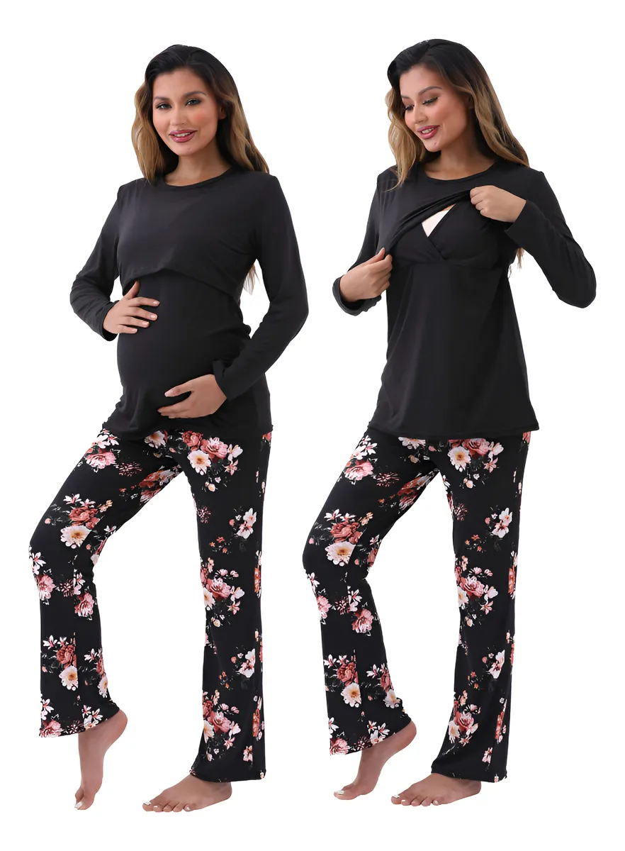 Conjunto Pijama Lactancia Mujer Embarazada Floral - Comodidad y Estilo para Maternidad y Postparto