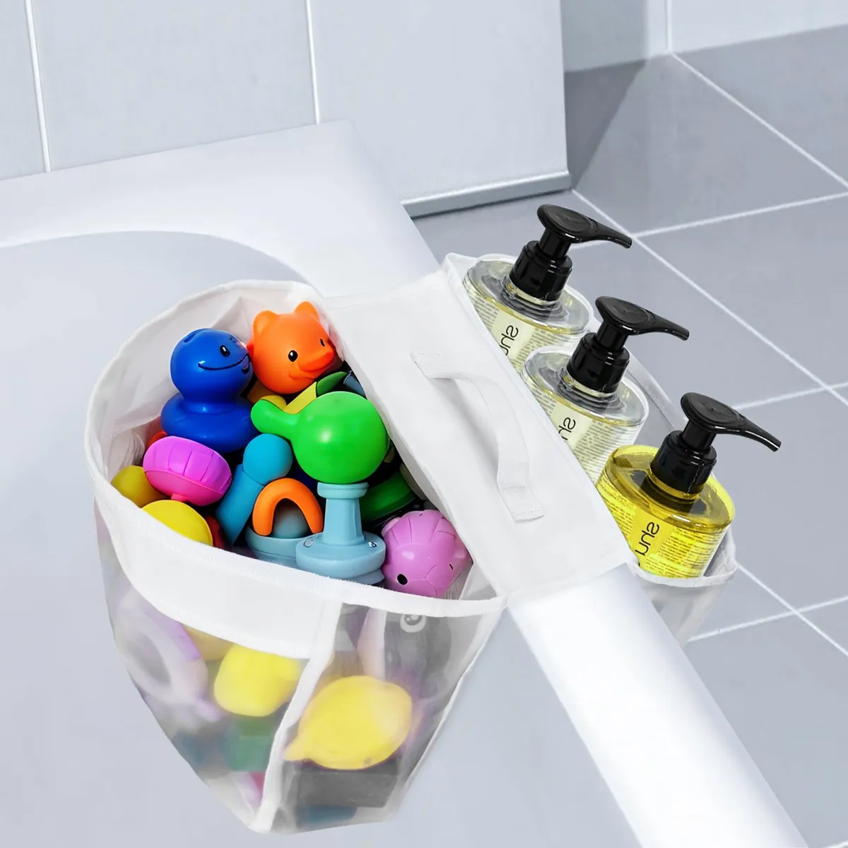 Almacenamiento De Juguetes De Baño Con 2 Compartimentos White-1