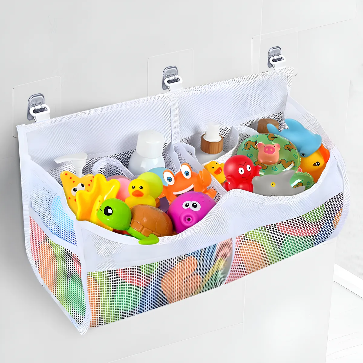 Almacenamiento De Juguetes De Baño Con Soporte Y 2 Compartim Blanco