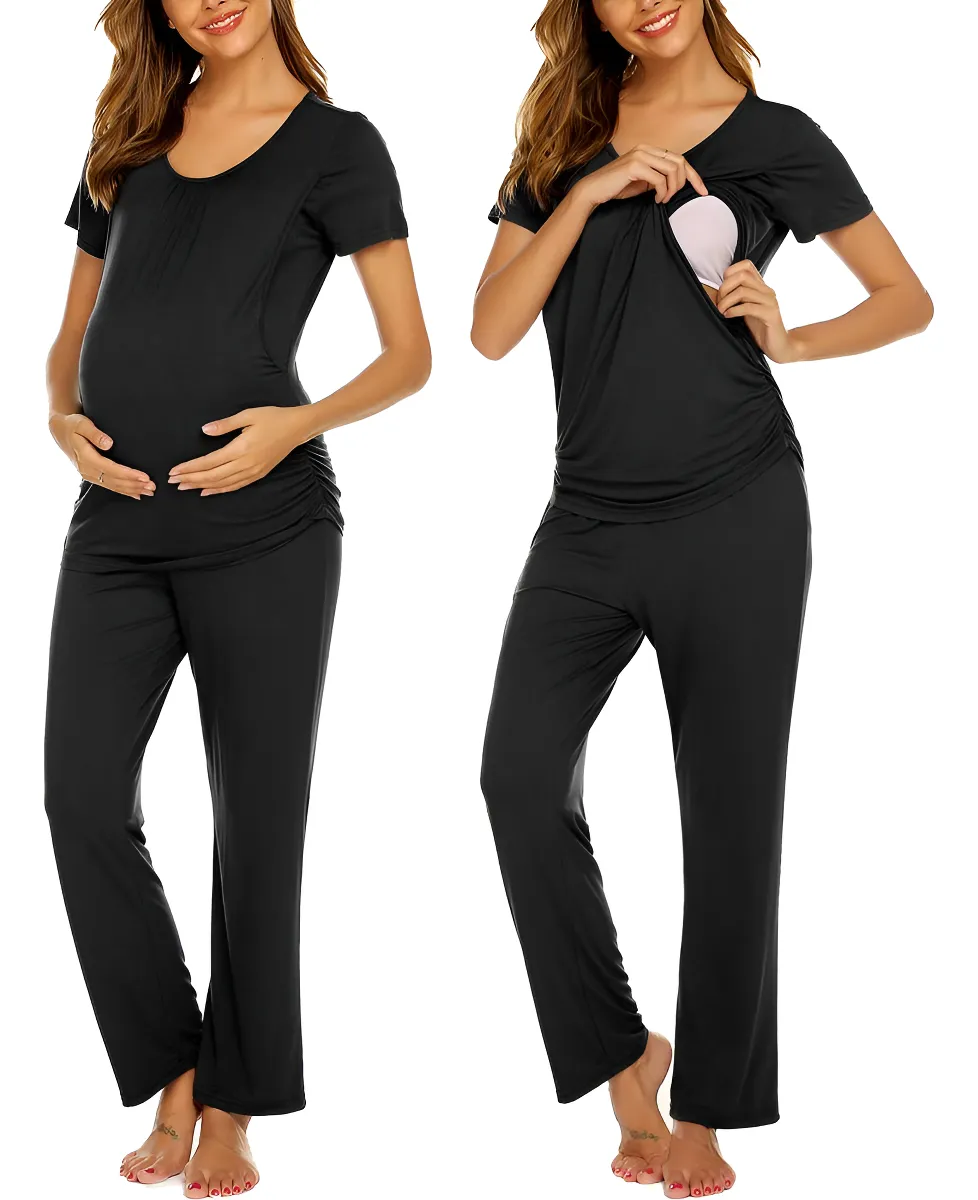 Conjunto De Pijama De Lactancia Para Mujer Manga Corta Negro Color Nombre Del Diseño