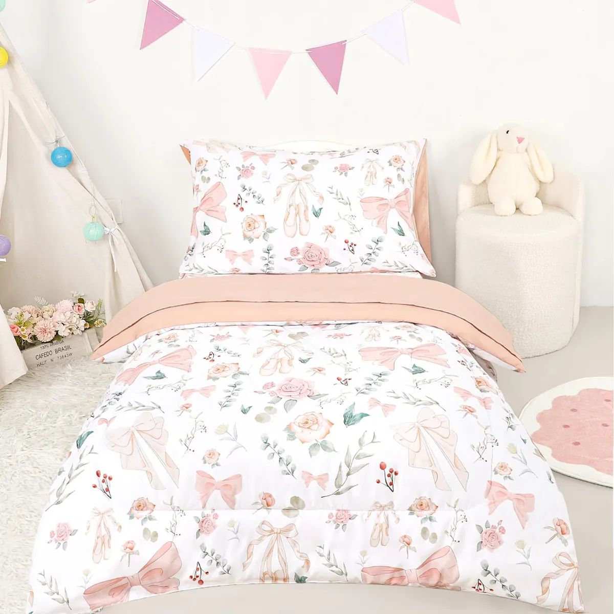 Juego de Ropa de Cama 4 Piezas Ultra Suave Rosa Floral de Sirenas para Niñas | Comodidad y Diseño Encantador para Dormitorios Infantiles