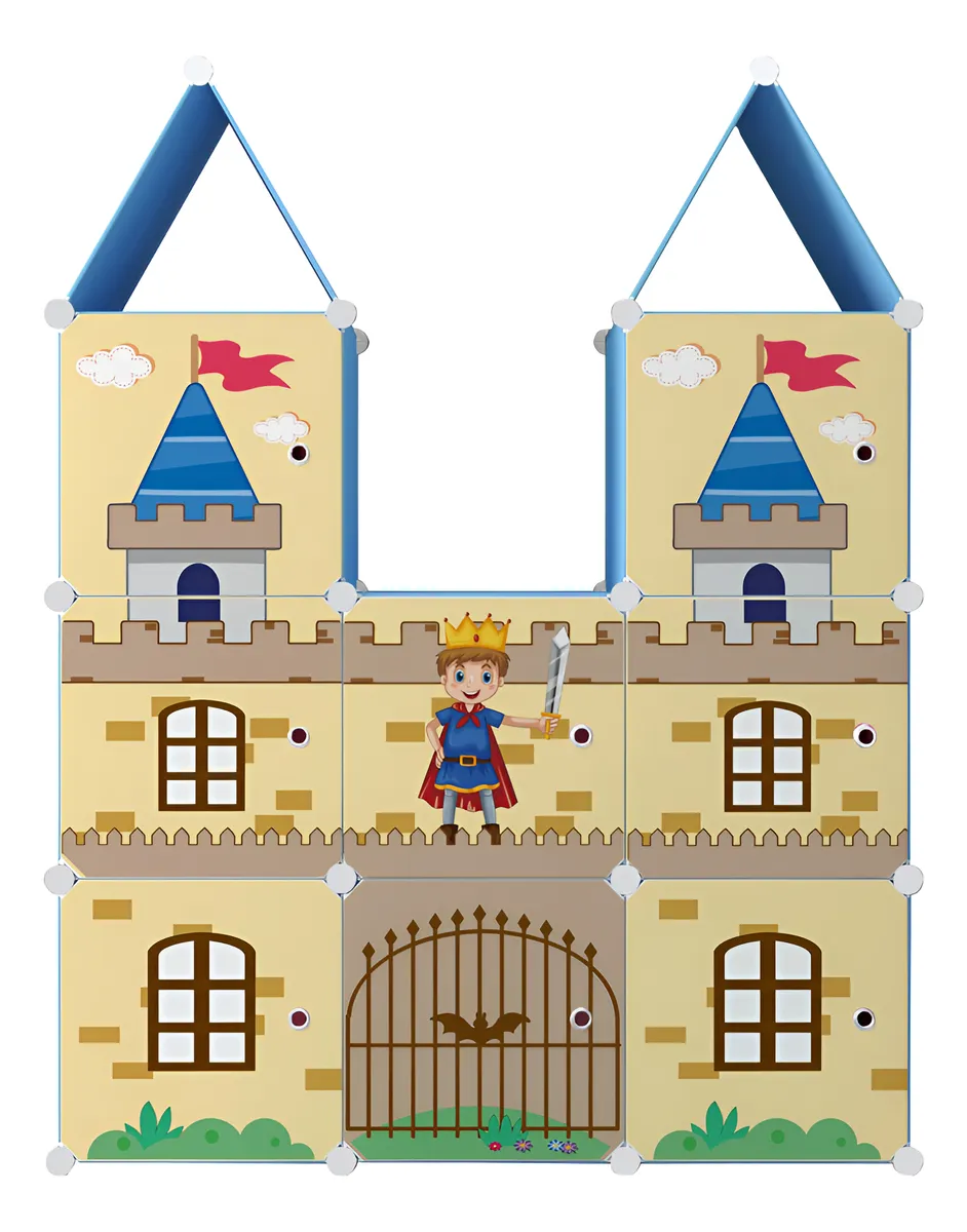 Armario Infantil Armable Forma Castillo Organizador de Juguetes Azul - Almacenamiento Divertido y Práctico para Niños