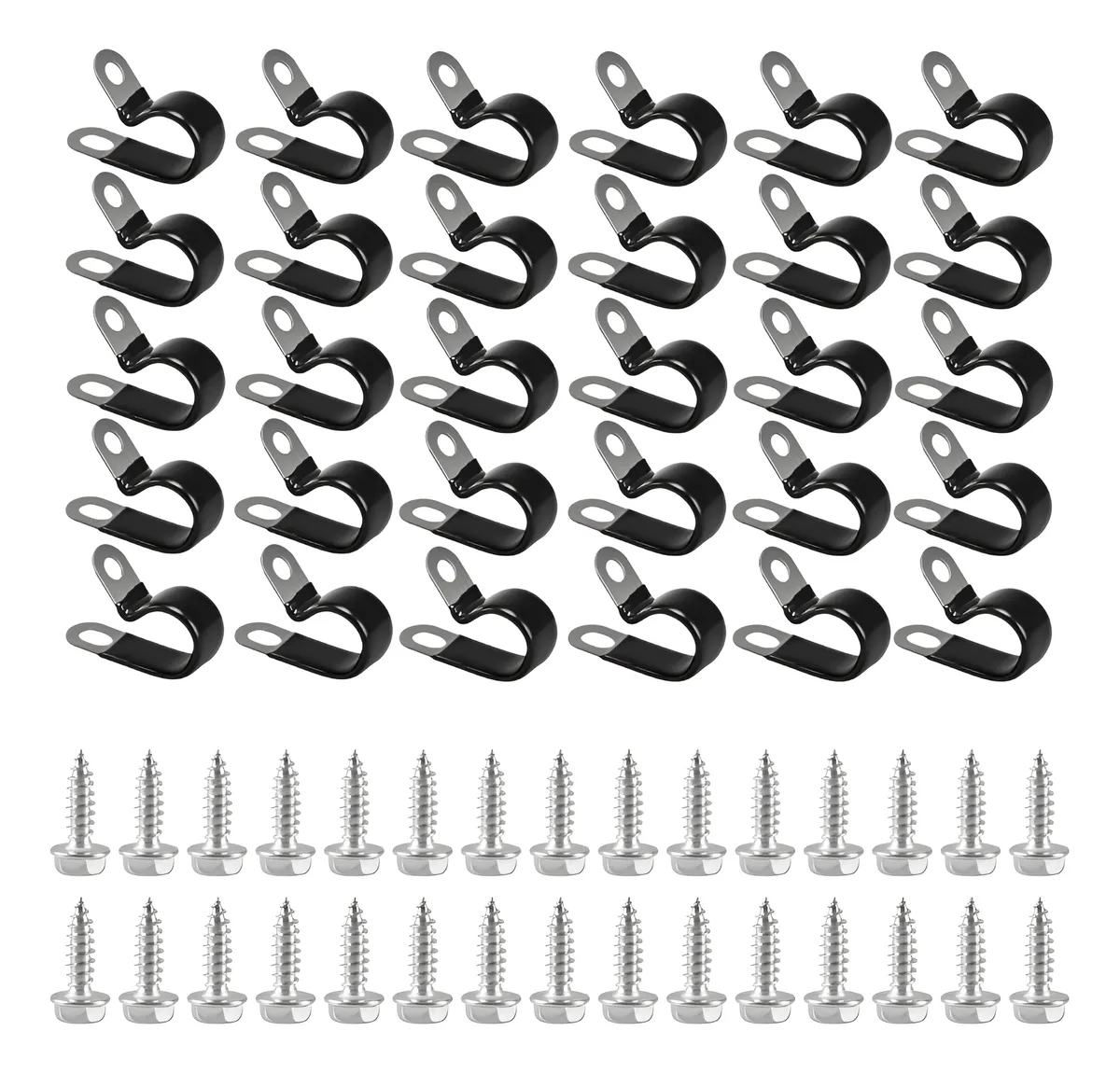 30 Clips De Acero Inoxidable Para Línea De Freno Con Goma Negro