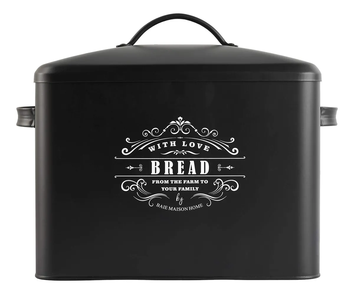 Caja De Pan Negra Extragrande Para 2 Panes De Cocina Color Nombre Del Diseño