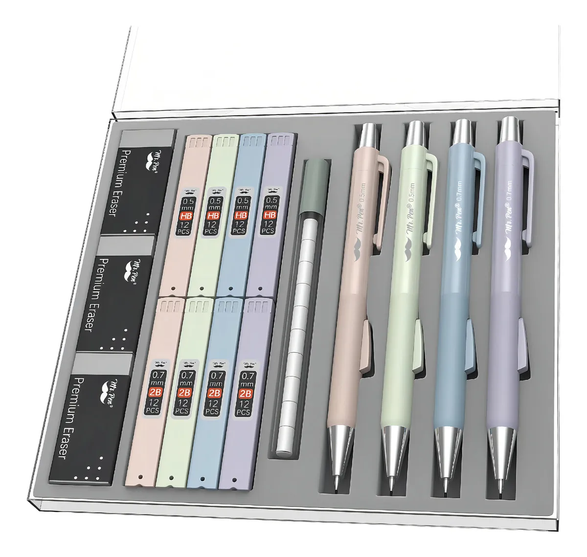 Juego De Lápices Mecánicos Pastel 4 Piezas 0.5 Y 0.7 Mm