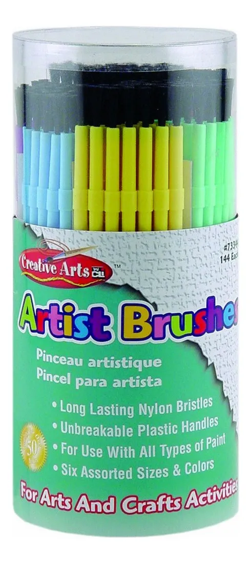 144 Pinceles de Pintura Profesional con Mango Redondo Corto de 19 cm | Set Artístico Versátil para Acuarela, Óleo y Acrílico
