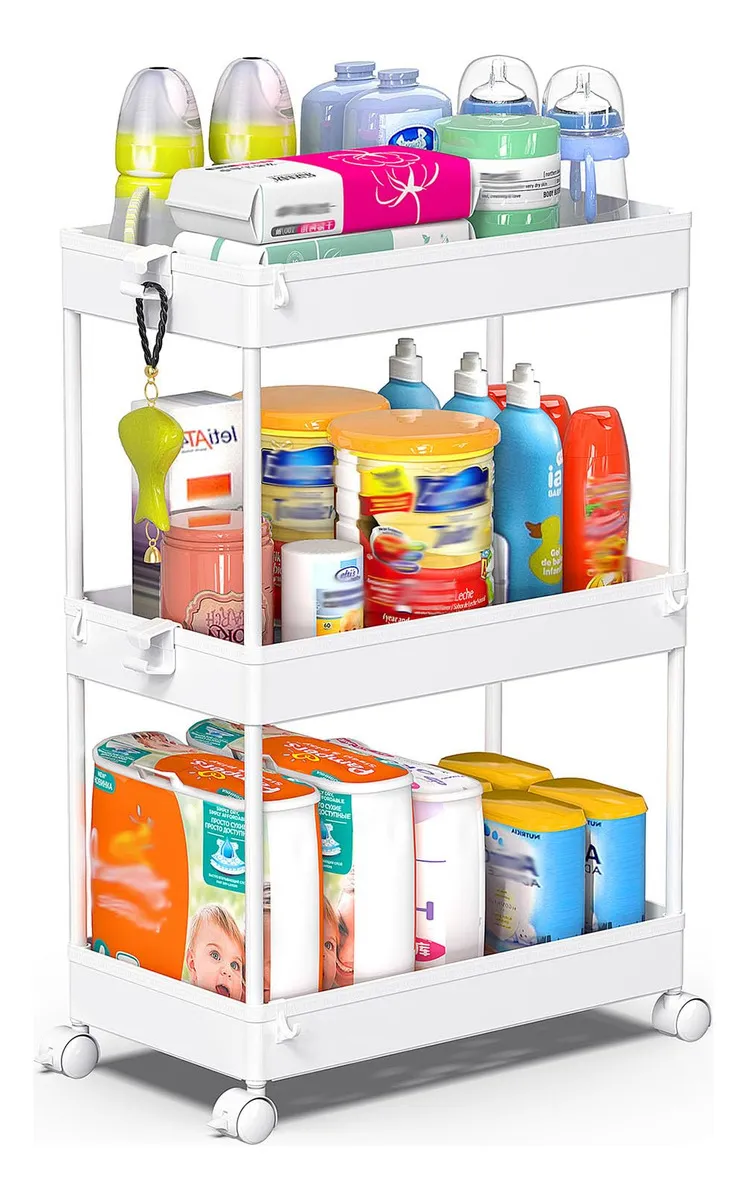Carrito Organizador con Ruedas 3 Niveles de Almacenamiento Blanco | Solución Versátil para Hogar y Oficina | Diseño Compacto y Funcional | Mueble Auxiliar Elegante