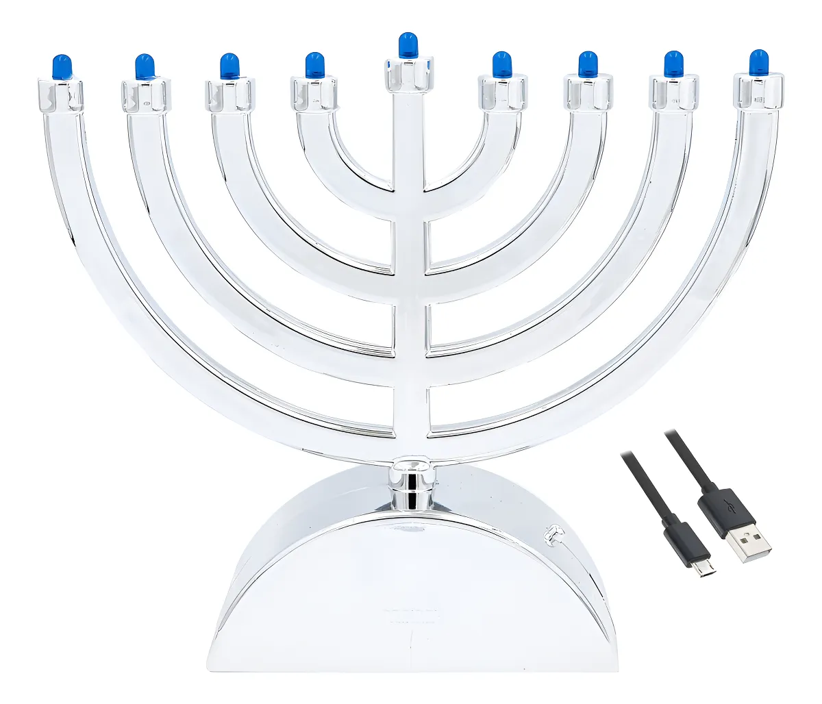 Mini Menorá Eléctrica LED Clásica Hanukkah The Dreidel Company - Plata Brillante USB, Diseño Tradicional para Decoración Festiva