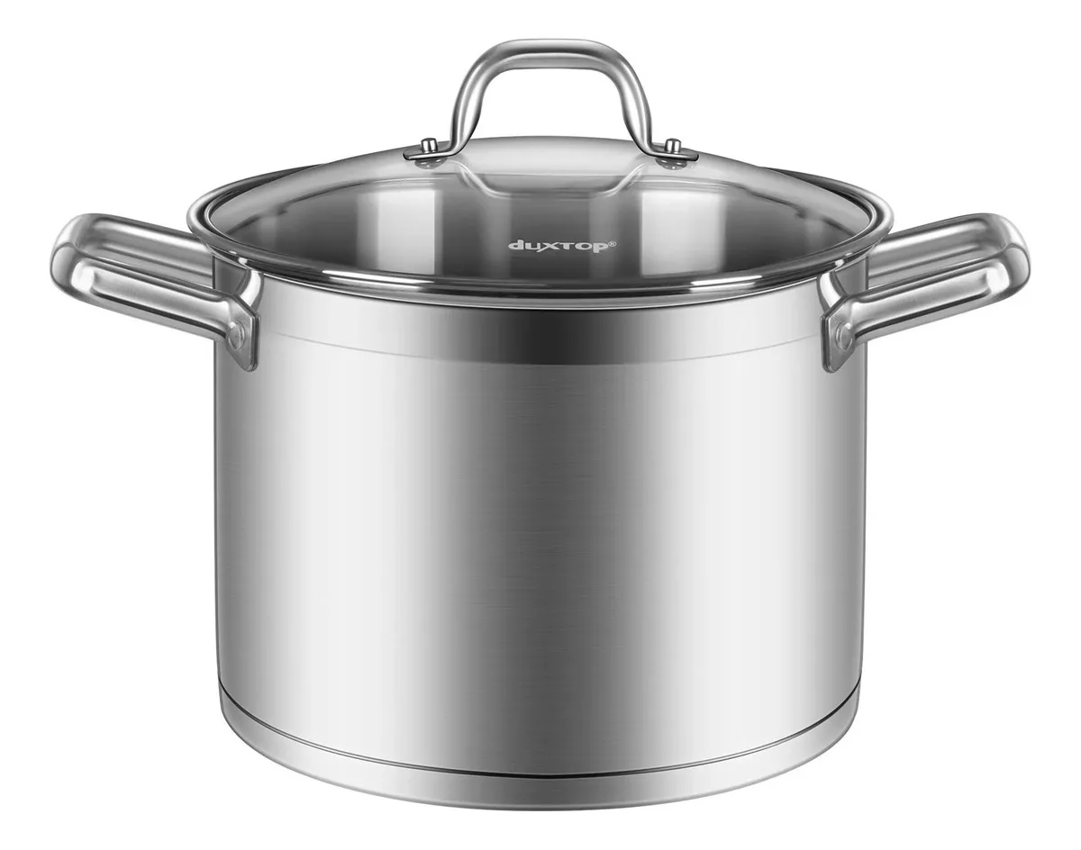 Cacerola Acero Inoxidable Duxtop 8.6 Litros, Inducción, Tapa Vidrio Templado, Ideal Cocina Profesional, Plateado Brillante - Durabilidad y Eficiencia