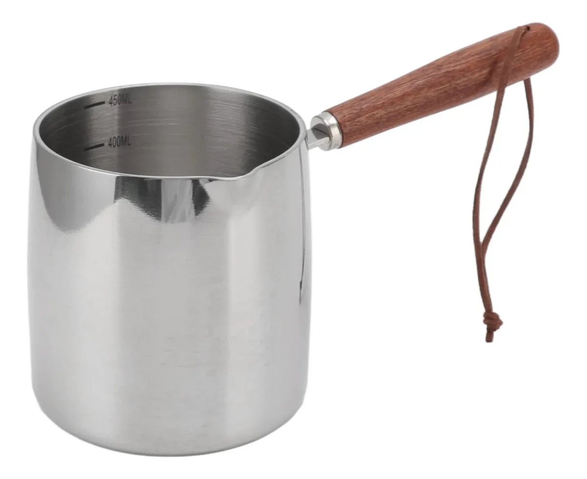 Cacerola Pequeña Acero Inoxidable 450ml con Boquillas de Vertido - Ideal para Cocina Hogareña y Preparación Precisa - Elegante Acabado Pulido