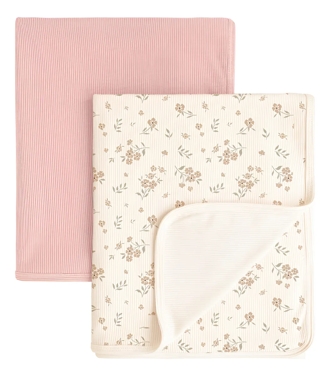 Manta de Punto para Bebé Suave y Cálida - Paquete de 2 - Diseño Blossom Rosa - Ideal para Cuna y Carrito - Algodón Hipoalergénico